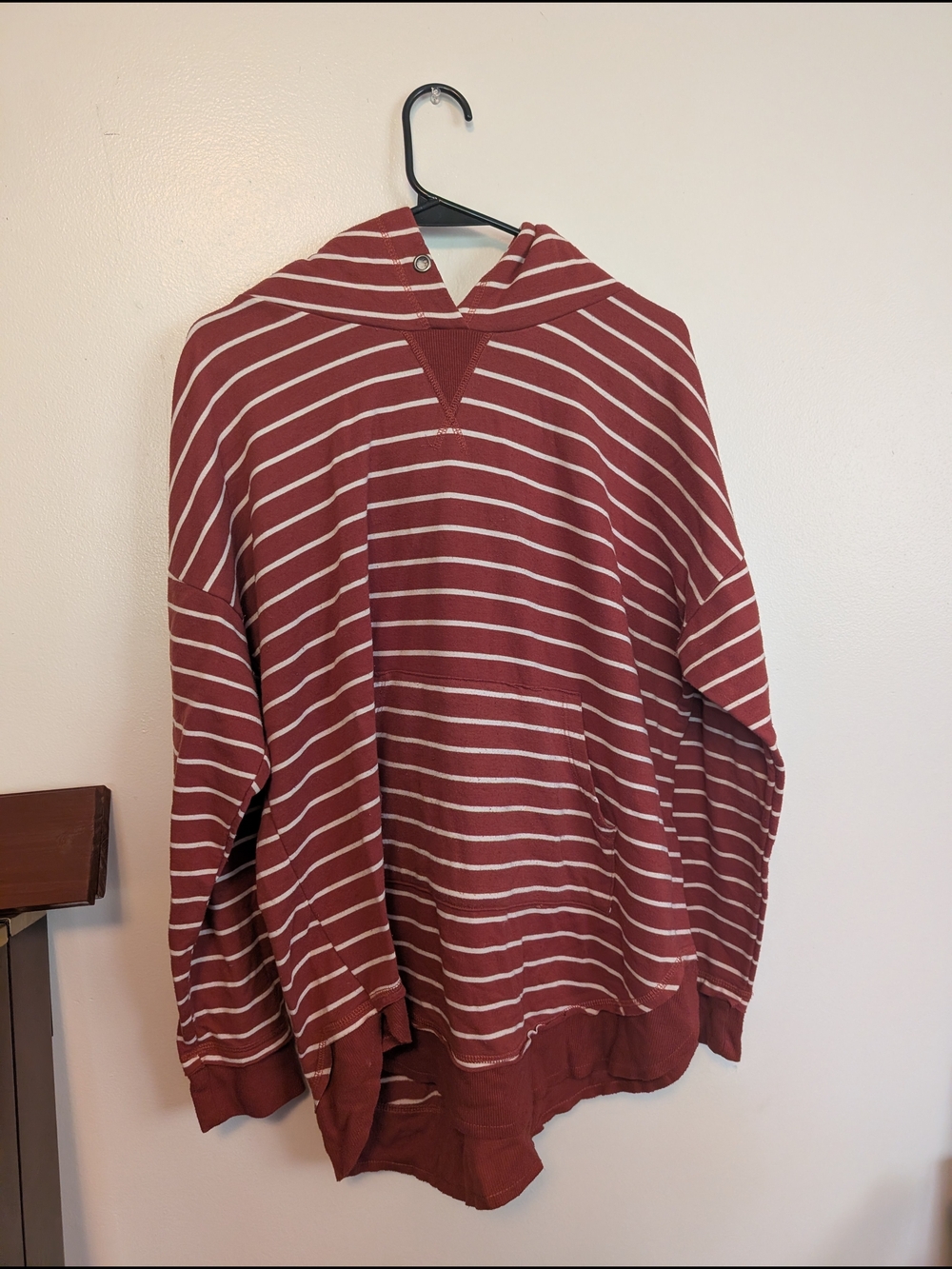 Maurices Maroon and Cream Striped Crewneck Sweater